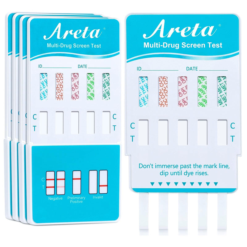 Areta Multi-Drug Screen Test for Marijuana (THC), Cocaine, Amphetamine, Morphine, Methamphetamine, 5 in 1 Home Urine Drug Testing Kit 5 Pack -#ADTP-254