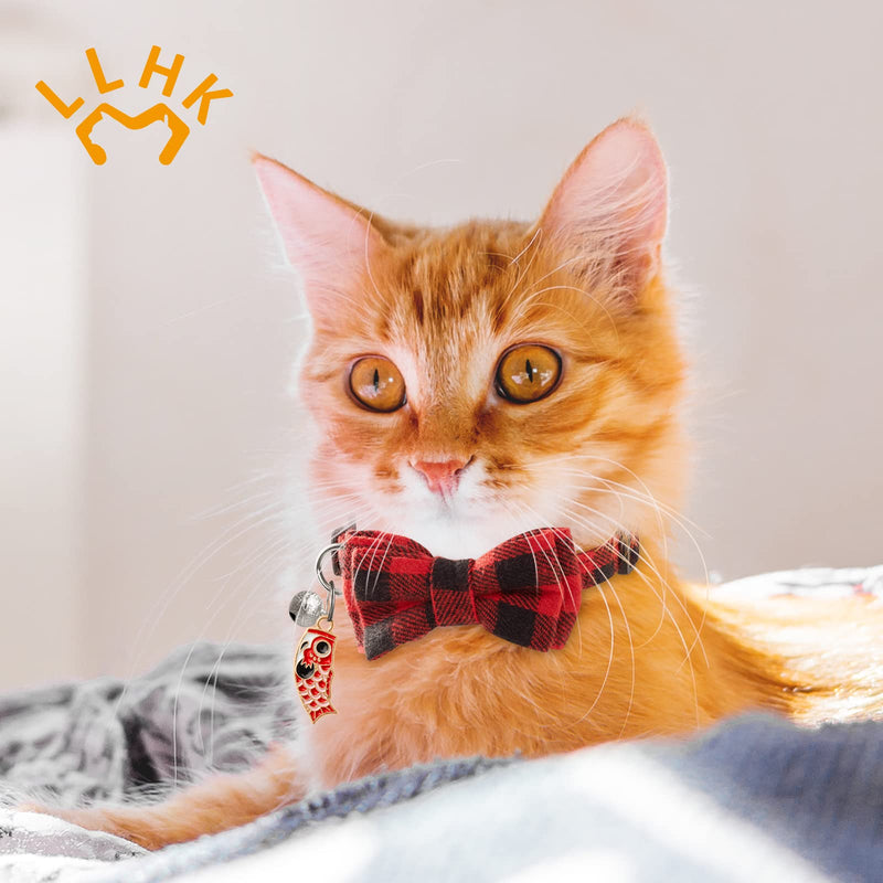LLHK 4 Pack Small Fish Cat Collars with Bow Tie and Bell,Personalized Breakaway Kitten Collar for Girl boy Cats,Adjustable 7-12inch,Cute for Kitty Kitten Adult Cats,Pet Supplies,Stuff,Accessories Plaid - BeesActive Australia