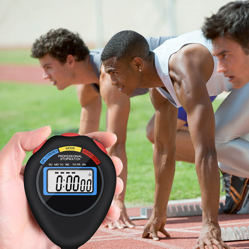 12 Pack Multi-Function Electronic Digital Sport Stopwatch Timer, Large Display with Date Time and Alarm Function,Suitable for Sports Coaches Fitness Coaches and Referees（Black） 12 - BeesActive Australia