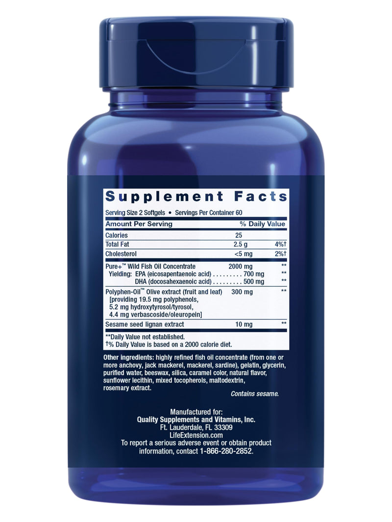 Life Extension Super Omega-3 EPA/DHA Fish Oil,Sesame Lignans & Olive Extract – Cognitive Health,Cholesterol Health Support,Gluten-Free,Non-GMO,120 Softgels,(Pack of 2) 120 Count (Pack of 2)