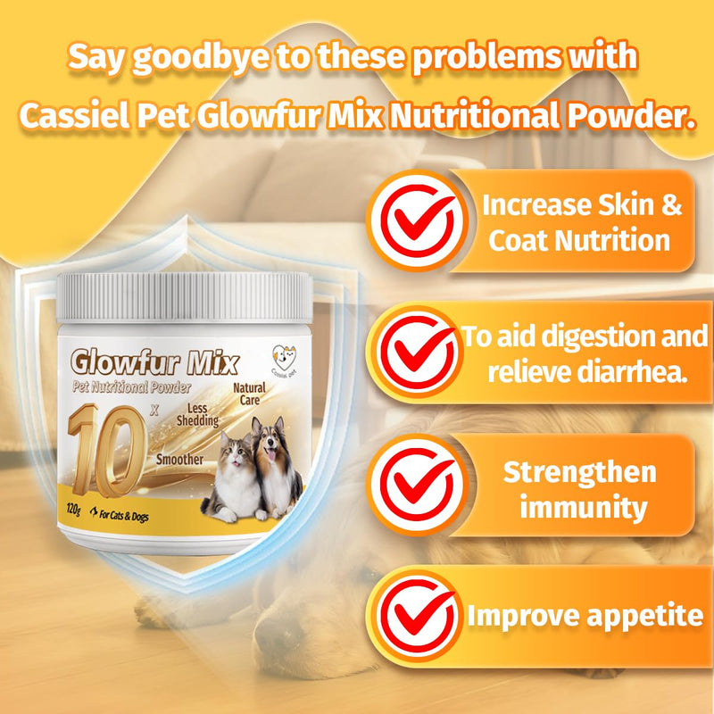 Glowfur Mix Nutritional Powder for Increase Skin & Coat Nutrition, Appetite Booster, Help with Digestion, Diarrhea, Constipation & Upset Stomach for Cats and Dogs 4.23oz (1 Box) 1 Box