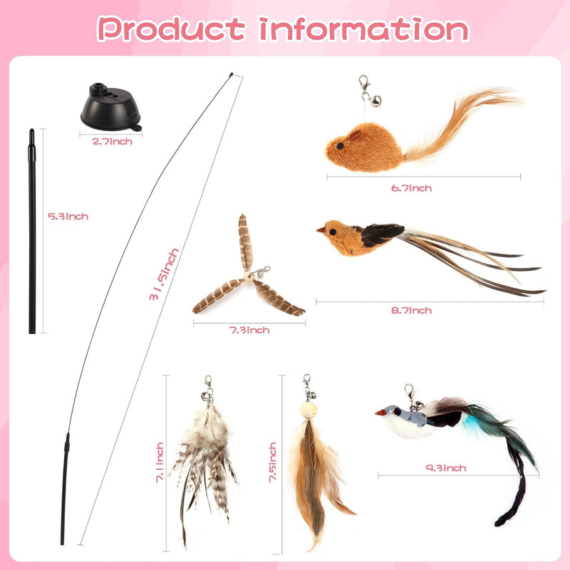 Interactive Bird Simulation Cat Toy Set,Cat Wand Toys,Wand Self-Holding Suction Cups Base,Include Detachable 6 Pcs Replacements Feathers Toys 6PC Set Small - BeesActive Australia
