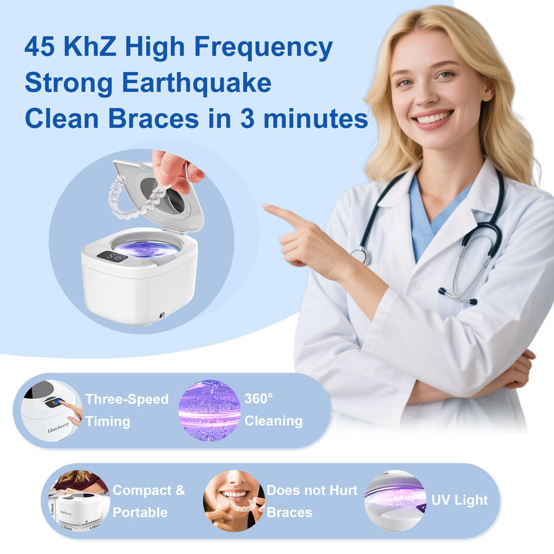Professional Ultrasonic Retainer Cleaner Retainer Cleaning Machine - 45kHz Ultrasonic Cleaning, Suitable for Denture Mouth Guard Aligner Dental Trays M - BeesActive Australia
