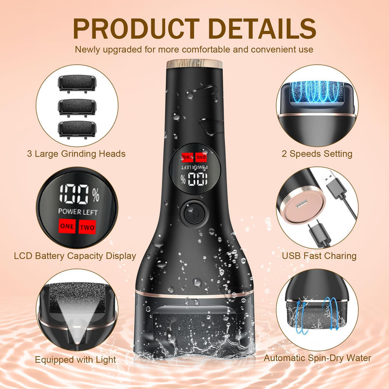 Electric Callus Remover for Feet, Rechargeable Waterproof Foot File Professional Foot Care Tools with 17-in-1 Pedicure Kit, Portable Callus Remover Kit to Remove Dead Skin Hard Skin Dry Cracks(Black) Black - BeesActive Australia