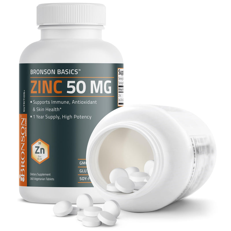 Bronson Zinc 50 MG High Potency One Year Supply Supports Immune, Antioxidant & Skin Health - Non-GMO, 360 Vegetarian Tablets 360 Count (Pack of 1) - BeesActive Australia