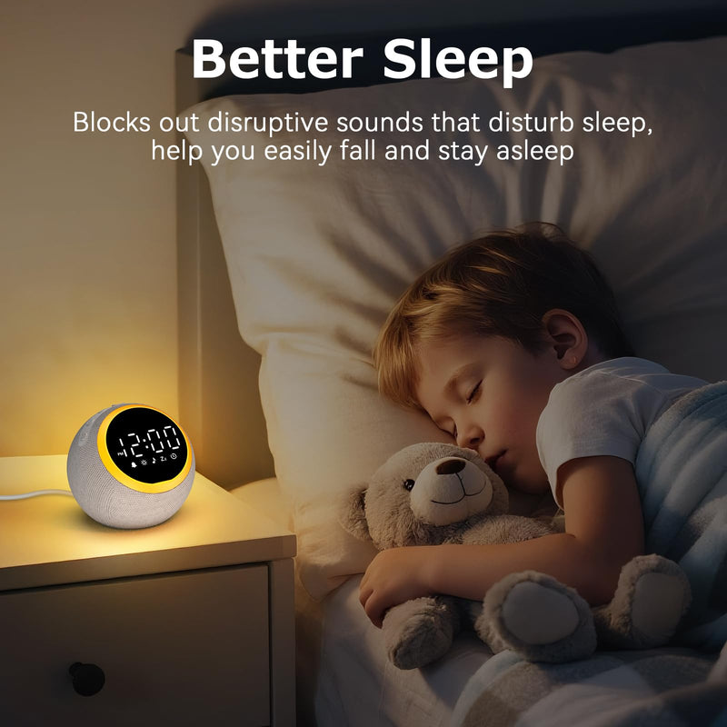 Rohent Sound Machine for Sleeping Adults: Alarm Clocks for Bedrooms, 25 Soothing Sounds, 7 Soft Wake-Up Sounds, 16 Adjustable Volume & Timer, Memory Function - Ideal for Bedroom Gray 4.5*4.5*4.5 - BeesActive Australia