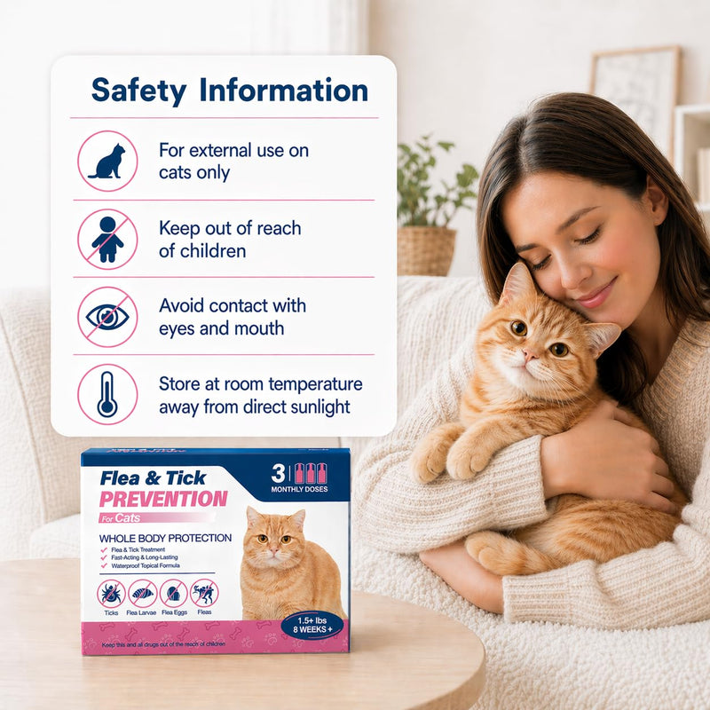 Topical for Cats – Topical Flea & Tick Care – for Cats 1.5+ lbs, 8 Weeks+,3 Monthly Doses