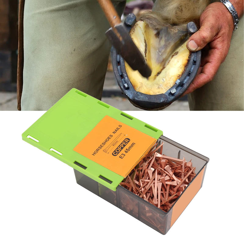 Mxzzand 250Pcs Horseshoe Nails Copper Plating Shoeing Nails with Plastic Box for Raise Livestock(E3 45mm/1.77in) E3 45mm/1.77in - BeesActive Australia