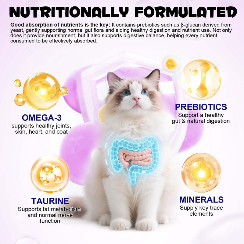 Cat Vitamins Treats, 15 in 1 Cat Multivitamin Chews Vitamins with Taurine, Omega-3s Fatty Acids, Prebiotics for Health, Bones, Joint, Skin & Coat, Digestion, Immune Support, (30 Day Supply) 1PCS