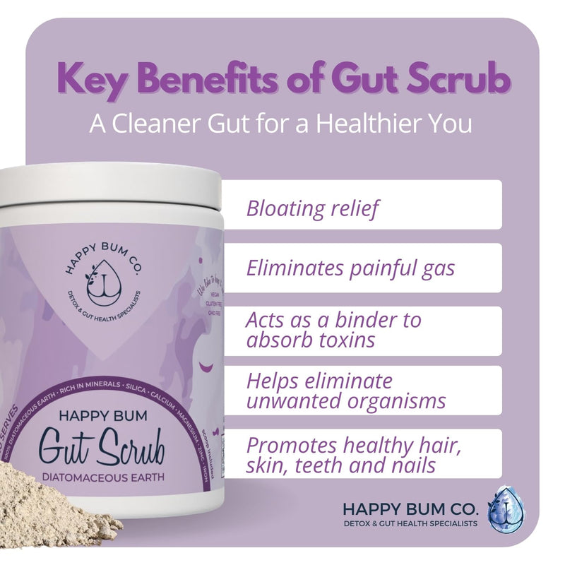 Happy Bum Gut Scrub - Diatomaceous Earth Food Grade for Humans | Mineral Powder Supports Gut Health, Bloating Relief | Rich in Silica, Zinc & Minerals for Healthy Hair, Skin, Nail - 150g - BeesActive Australia