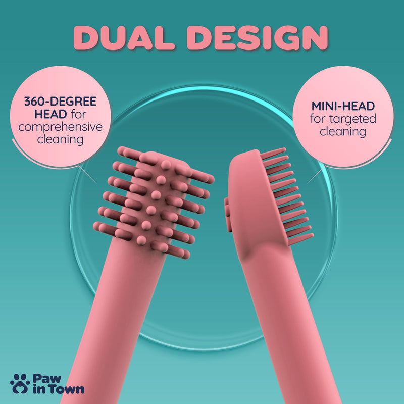 PAWINTOWN Soft Cat Toothbrush Set – Suitable for Dogs – Food Grade Silicone – Dental Care, Teeth Cleaning, Tooth Brushing Kit (Blushing Flamingo)