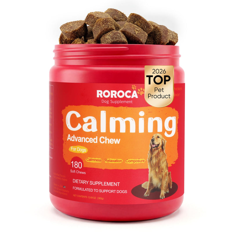 Calming Chews for Dogs – Fast-Acting Anxiety Relief for Thunder, Fireworks & Separation – Long-Lasting Up to 18 Hrs – Melatonin, Chamomile & Valerian – Tasty Soft Chews for All Breeds（180 Ct） Red