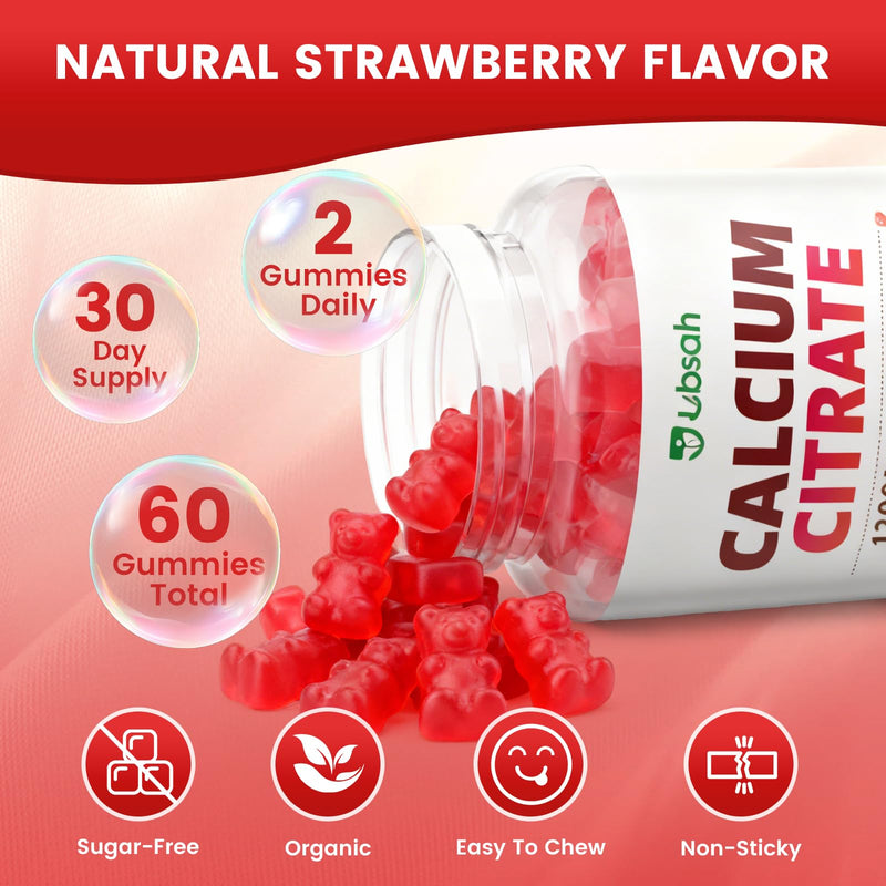 Calcium Citrate Gummies 1200mg, High Absorption Calcium Supplements with Vitamin D3, K2, Magnesium, Zinc for Bone, Muscle & Immune Support, Calcium Gummies for Women & Men, Strawberry Flavor 120 Count 60 Count (Pack of 2)
