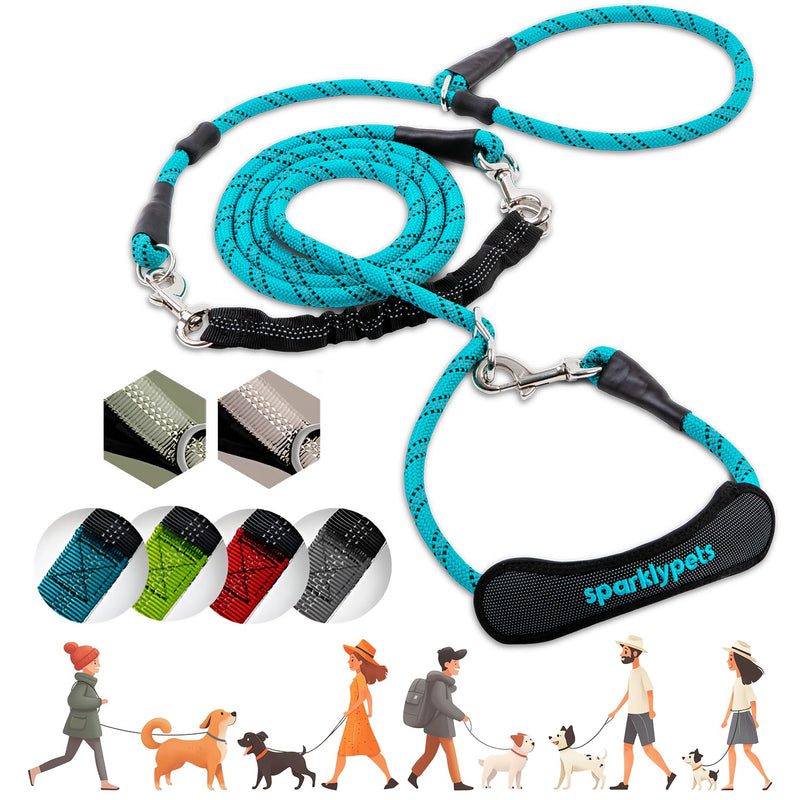 SparklyPets - Bungee Rope Handsfree Leash for 1 Dog - Demovable Slip Lead - Waist or Hip Belt Leash for Dog Walking, Running, Carnicross - Medium & Large Breeds Teal Crossbody & Waist Bungee Leash -10.5 Ft - BeesActive Australia