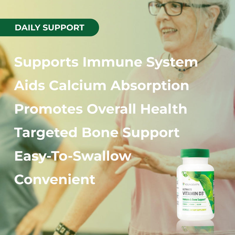 Youngevity High-Potency Vitamin D3 5000 IU with K2, Calcium, 60 Capsules | Vitamin D3 5000 IU, vitamin K2 and calcium, immune support, calcium absorption, bone density, joint support, 60 capsules