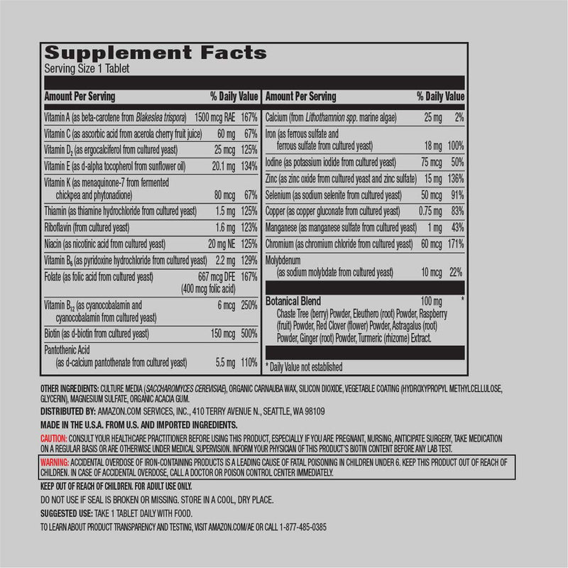 Amazon Elements Women’s One Daily Multivitamin, 59% Whole Food Cultured, Vegan, 65 Tablets, 2 Month Supply (Packaging May Vary) (Pack of 2) 65 Count (Pack of 2)