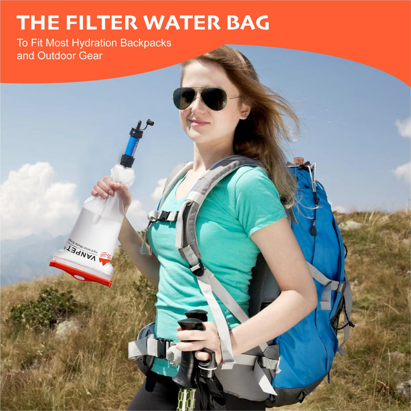 2L&1L Water Bag Compatible with Sawyer Squeeze Water Filter, Durable TPU Material, BPA & PVC Free Squeeze Pouch, Collapsible Hydration Canteens for Camping Hiking Cycling