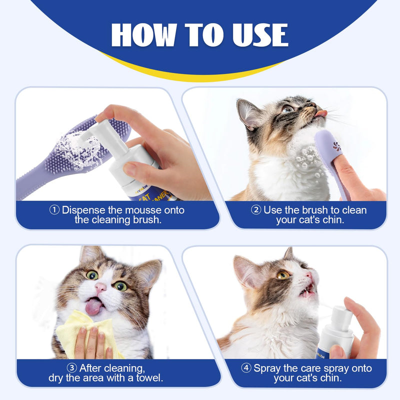 Cat Acne Chin Cleaner,Removes Cat Chin Blackheads with Grooming Spray,Equipped with Cleansing Brush cat chin kit