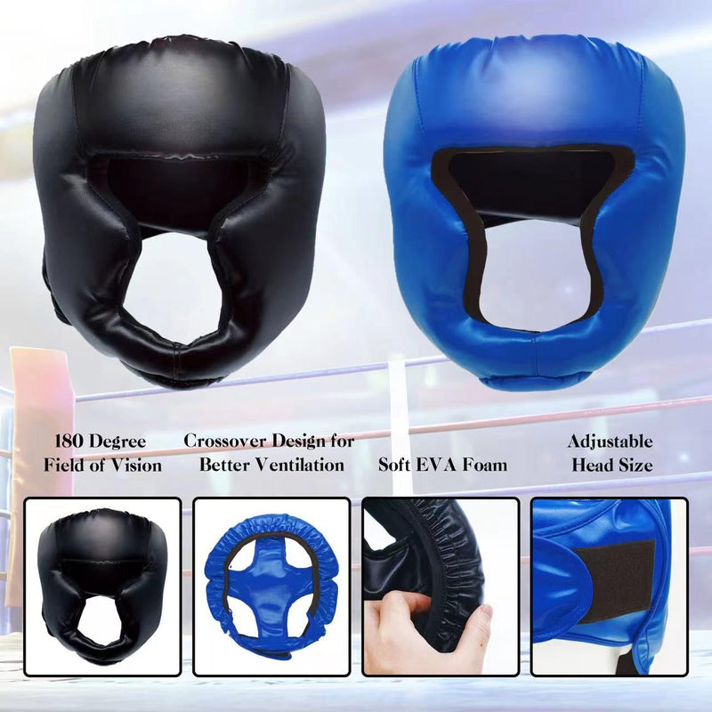 2 Pack Boxing Headgear Equipment for Taekwondo, Sparring, MMA, Muay Thai - Safety Helmet Protective Gear for Men Women Beginners Black,Blue