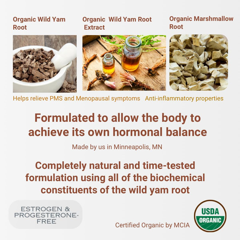 Indian Meadow Herbals Wild Yam Root Cream (2oz) - USDA Certified Organic Balancing Cream for PMS & Menopause Relief - Estrogen & Progesterone-Free. Handmade By US. Woman-owned & Operated Since 1994. 2 Ounce (Pack of 1) - BeesActive Australia