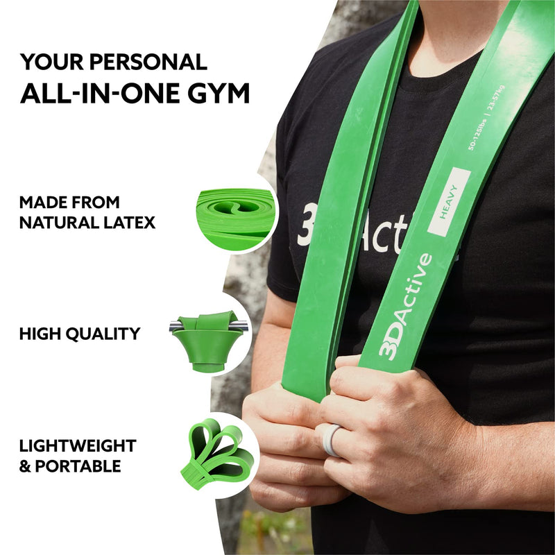 3DActive Pull Up Assist Band - Resistance Band for Strength Training, Powerlifting, Body Stretching, Crossfit - Exercise Guide Included. #4 Green - 50 to 125 Pounds (1.75 " *4.5mm) - Single Band