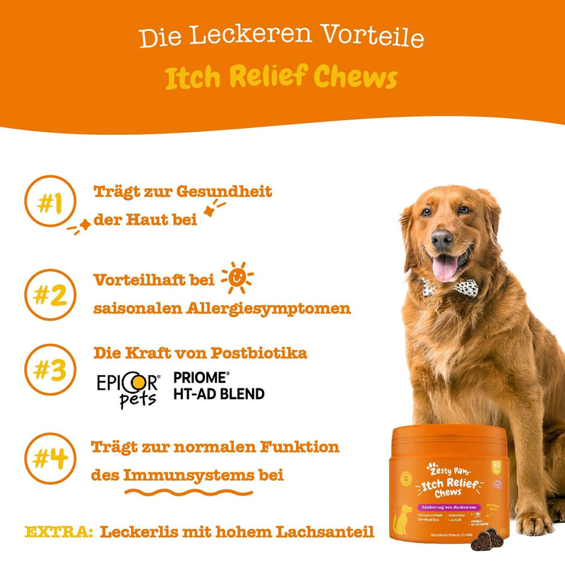 Zesty Paws Itch Relief for Dogs | Sensitive skin | Hypoallergenic Allergy Relief | Anti-itch & allergy relief | For dogs that scratch, itch & lick | Omega-3 fatty acids | 90 pcs Saumon - BeesActive Australia