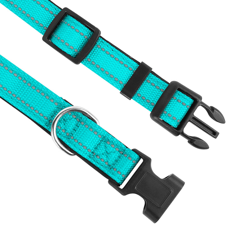 Reflective Dog Collar, Adjustable Soft Neoprene Padded Nylon Pet Collars with Buckle for Medium Dogs, Teal,M - BeesActive Australia