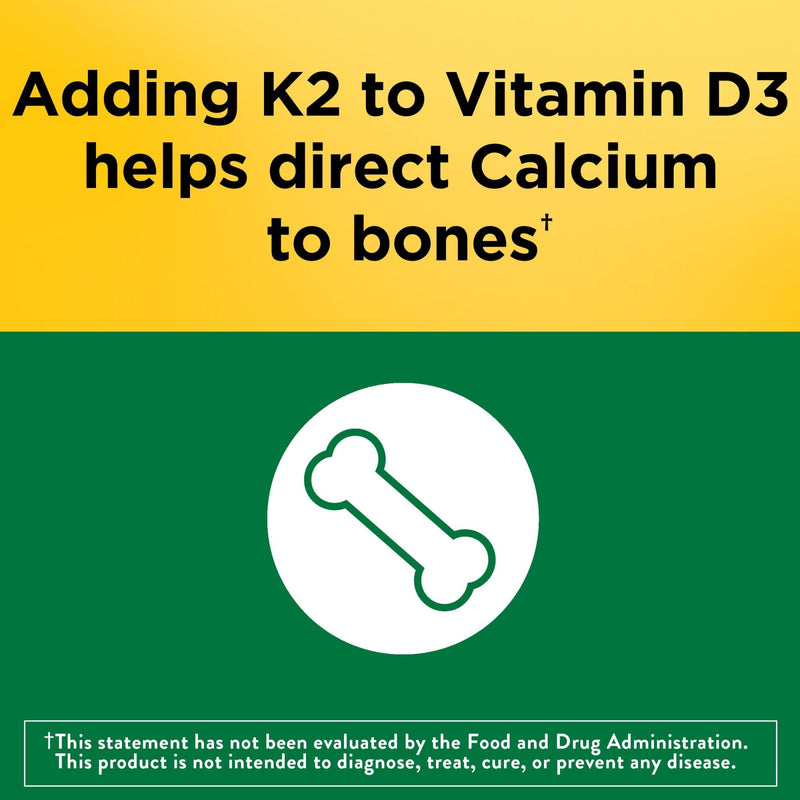 Nature Made Vitamin D3 K2, 5000 IU (125 mcg) Vitamin D, Dietary Supplement for Bone, Teeth, Muscle and Immune Health Support, 30 Softgels, 30 Day Supply Unflavored 30 Count (Pack of 1) - BeesActive Australia