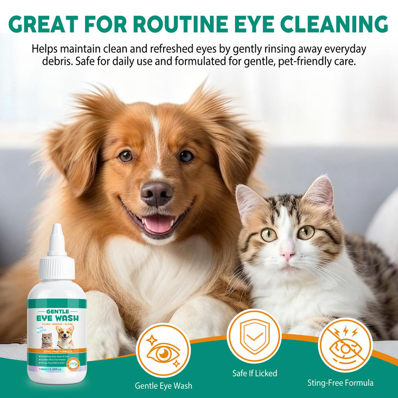 ISUNRISE Dog and Cat Eye Wash & Tear Stain Cleaner, Eye Drops for Dog and Cat Eye Infection Treatment to Soothe Irritation, Relieve Dry Eyes Pink Eyes, Safe & Gentle for All Animals, 3.38 fl oz