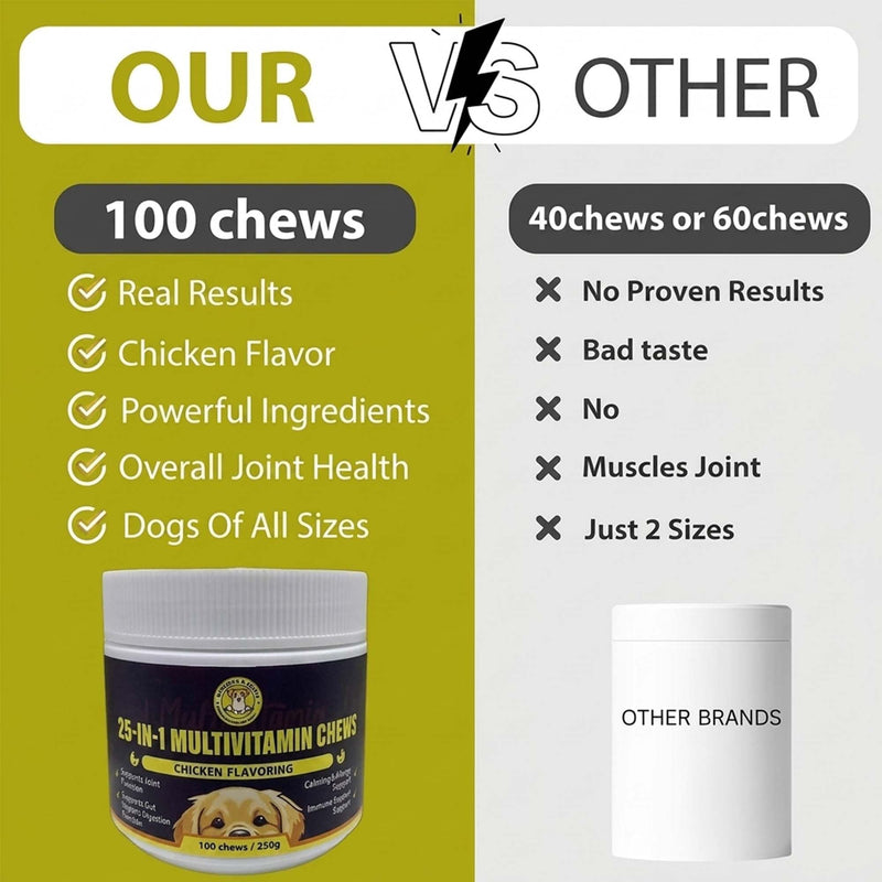 MEADOWS & MUTTS 25-in-1 Dog Multivitamin Chews – Daily Dog Vitamins & Supplements with Glucosamine, MSM, Omega-3 & Probiotics for Joint, Skin & Coat, Digestion & Immune Support, 100 Count