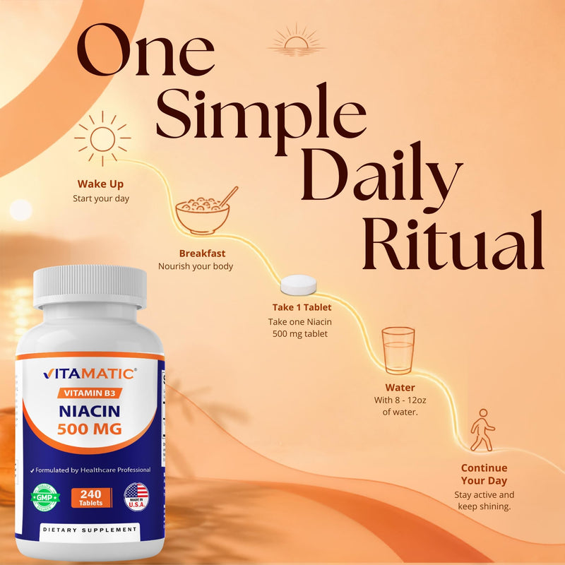 Vitamatic Niacin (Vitamin B3) 500mg, 240 Tablets - Non-GMO & Gluten Free- 480 Tablets (Pack of 2)