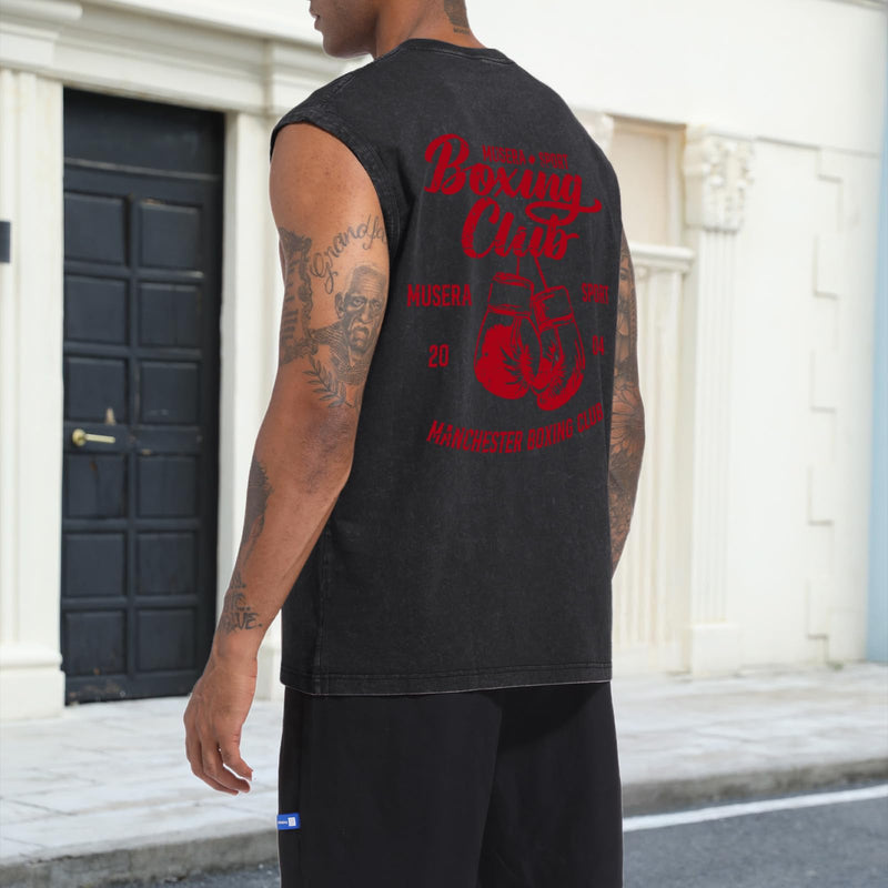 Tank Tops Men Boxing Club Graphic Tank Tops Vintage Sleeveless Cut Off Muscle Shirts Gym Workout Tanks Acid Wash Tee Black Large