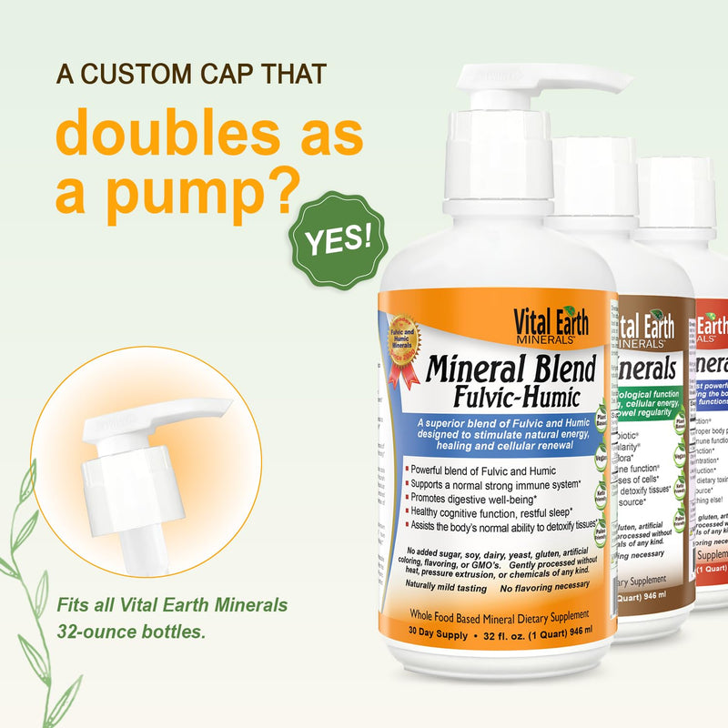 Vital Earth Minerals Liquid Mineral Pump 2-Pack – Fits 32-Ounce Vitamin and Fulvic Mineral Supplement Bottles 1 Count (Pack of 2)