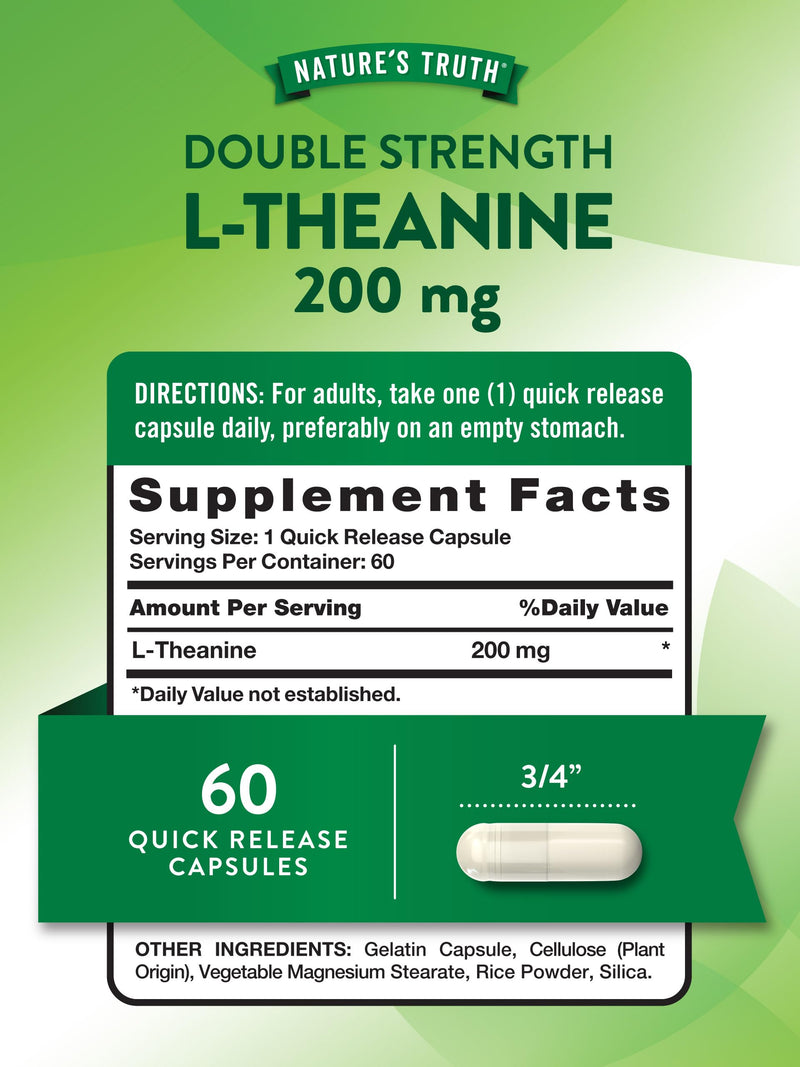 Nature's Truth L Theanine | 200mg | 60 Quick Release Capsules | Non-GMO & Gluten Free Supplement