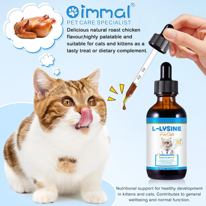 L-Lysine for Cats, Immune Support Supplement, Sneezing, Cold, Runny Nose, Feline Respiratory, Watery Eyes, Roast Chicken Flavor,2oz (60mL)