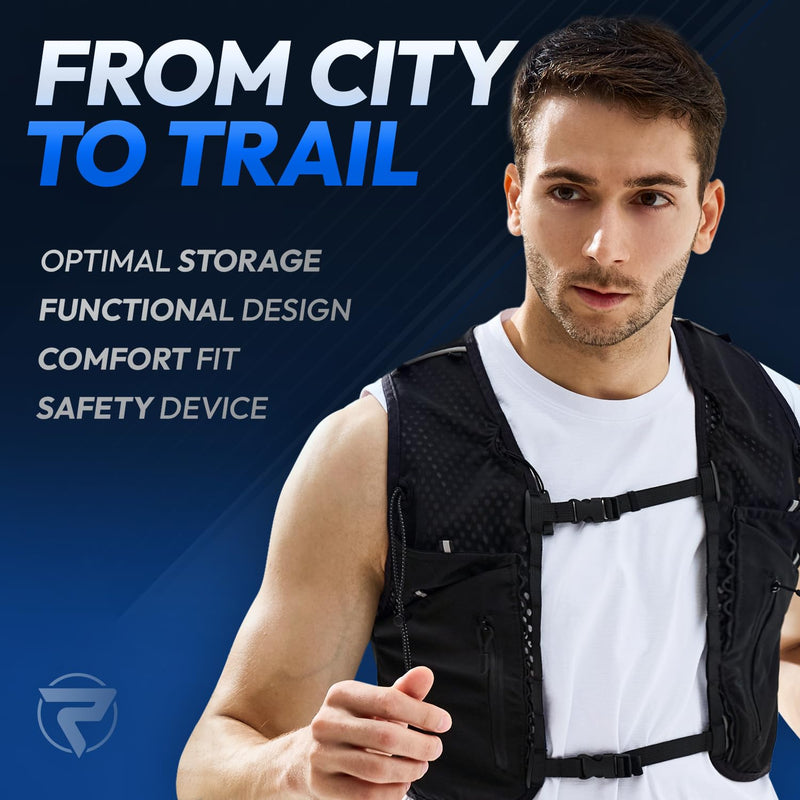 All-in-One Multi Sport Trail Running Vest including Water Bottle, Whistle, 11 Pockets & 6 Straps – Ergonomic Lightweight Reflective Gear - BeesActive Australia