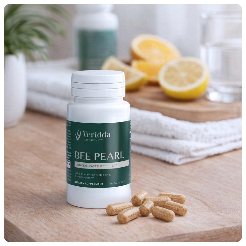 Bee Pearl Capsules - Vegetarian Pollen Nectar and Enzyme Blend for Natural Immunity & Vitality Support, Concentrated Bee Bread 700 mg, Omega 3, Omega 6, Vitamin C