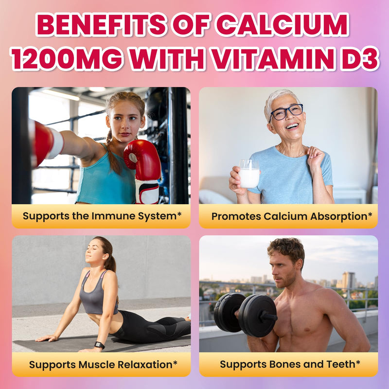 Calcium Citrate Gummies - 1200mg Calcium Gummies Supplements for Women & Men with Vitamin D3, K2, Magnesium, Zinc High Absorption for Bone, Muscle & Immune Support, Fruit Flavor, 120 Count Mixed Fruit 60 Count (Pack of 2)