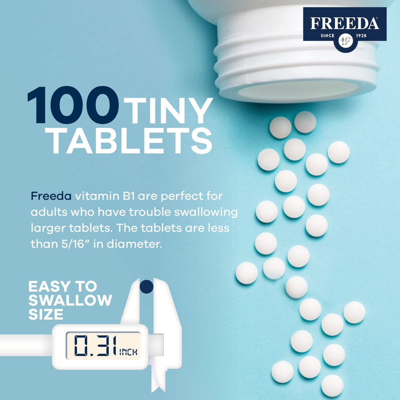 Freeda Vitamin B1 Thiamine 100mg - Supports Energy Metabolism, Nervous System Health - Kosher, Vegan, Gluten Free - Thiamin HCl 100 mg Vitamin B 1 - Pure Vit B1 Vitamin Thiamine B1 Supplement (100 Ct) | Energy Metabolism & Nervous System Health Support...