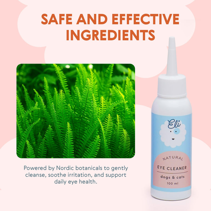 Eli Natural Eye Cleaner for Dogs and Cats – Made with Natural Origin Ingredients, Gently removes Tear Stains, Dirt, and buildup, Fragrance-Free and allergen-Free Formula, Safe Daily Care – 3.38 oz