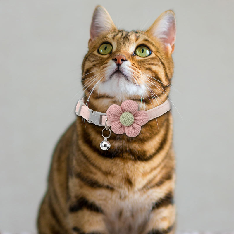 2 PCS Pink Kitten Collar with Flower Pink Cat Collar with Breakaway Safety Buckle, Cat Collar with Bells Flannel Kitten Collar with Bell, Adjustable 7-12 Inch Breakaway Cat Collars Pet Supplies - BeesActive Australia