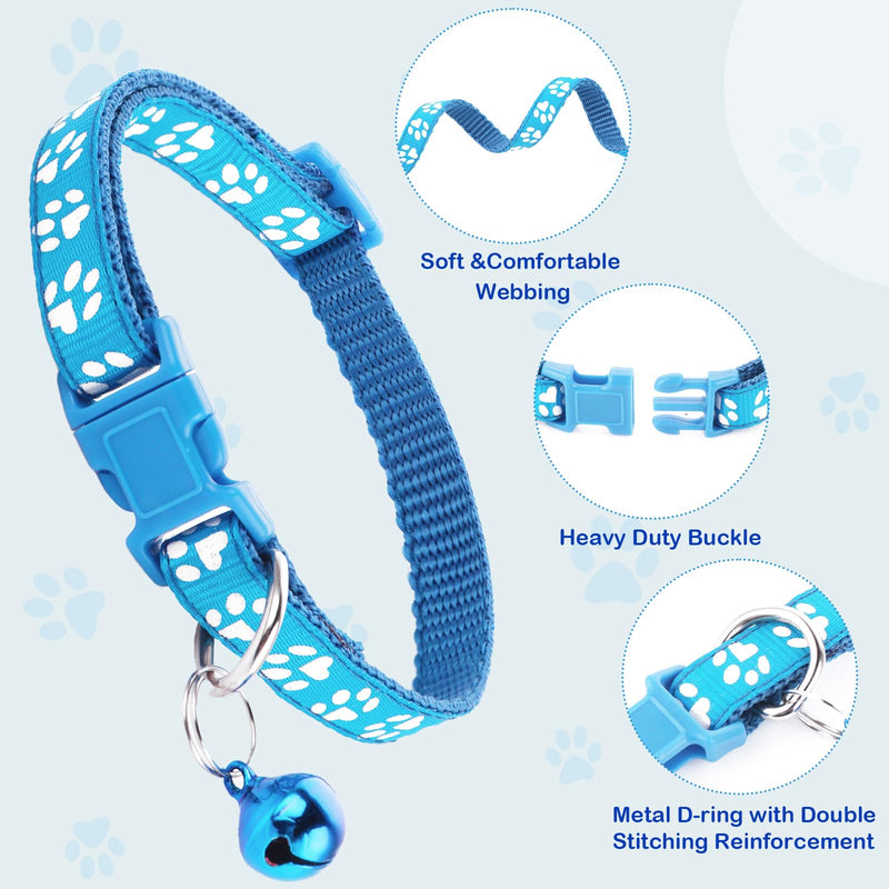 3 Pack Puppy Collar and Leashes Dog Collar and Leash for Small Dogs Pet Cat Kitten Collar and Leashes Adjustable Training Rope Quick Release Paw Print Soft Nylon Pet Collar - BeesActive Australia