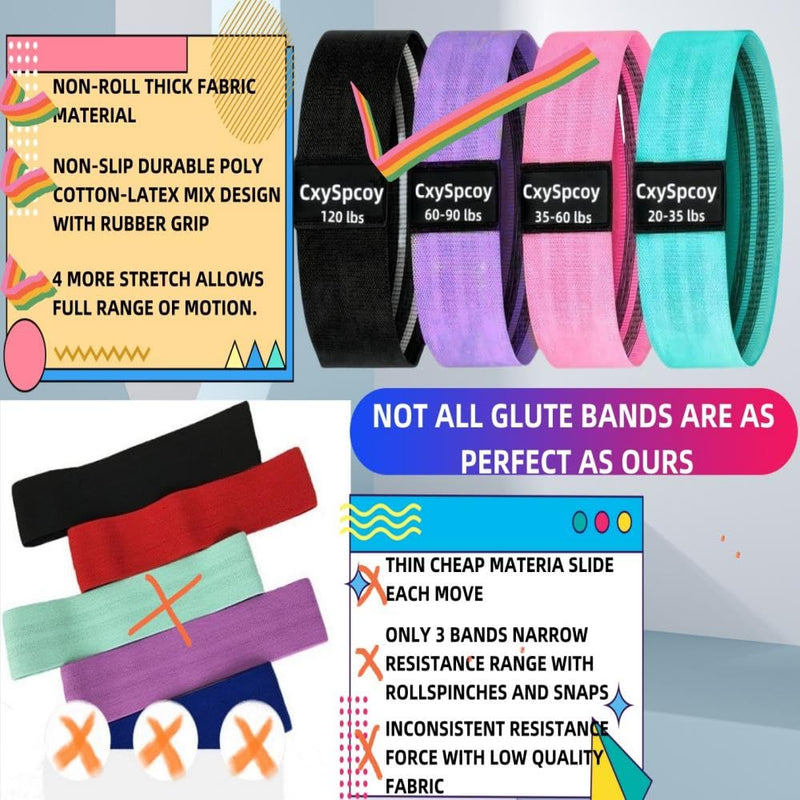4 Levels Booty Resistance Bands Upgrade for HIPS & Thigh Glutes, Pilates, Leg Butt Stretch Upgrade for Women and Men Elastic Fabric Set Working Out