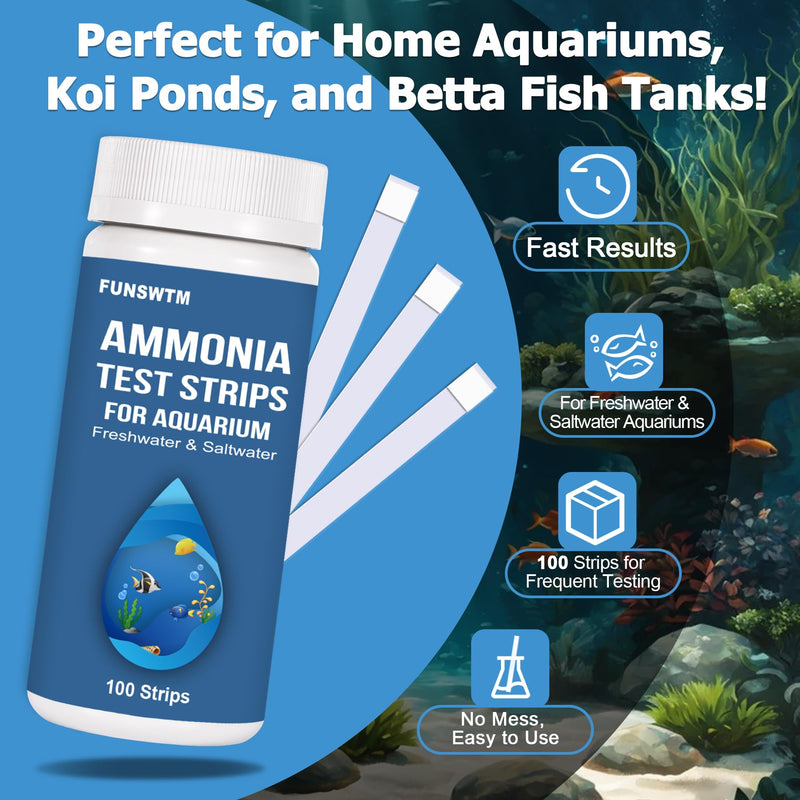 Ammonia Test Strips for Fish Tank: 100 Count Aquarium Ammonia Test Strips for Saltwater & Freshwater Aquariums & Ponds – Ammonia Test Kit with Test Tube Thermometer Stick 1 in 1 - 100 Count - BeesActive Australia