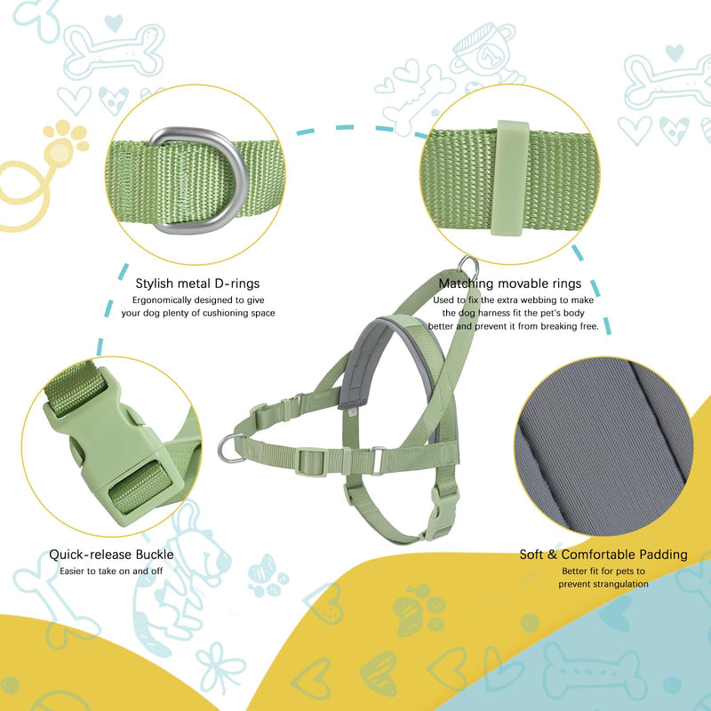 Wisedog No Pull Dog Harness Small Medium Sized Dog, Adjustable Webbing Dog Halter Harness for Large Dogs, with Soft Padded, Reflective (Sage Green, S|Neck=14"-16.5"/Chest=18"-22") S|Neck=14"-16.5"/Chest=18"-22" Sage Green - BeesActive Australia