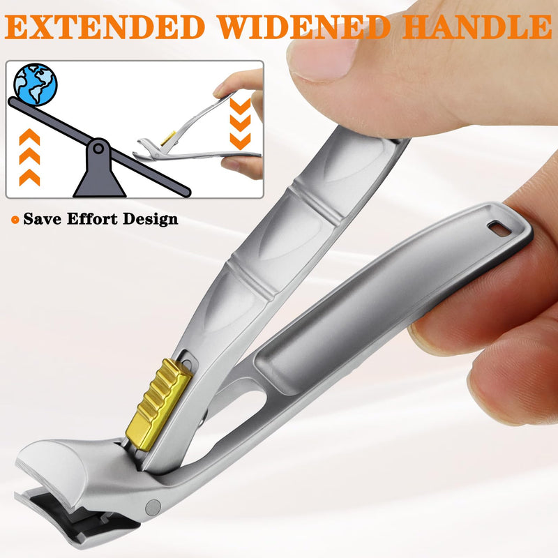 Toenail Clippers for Thick Toenails-Angled Head,Toe Nail Clippers for Thick Nails for Seniors,Finger Nail Clippers for Men with Wide Jaw Opening, Heavy-Duty Nail Cutters Silvery