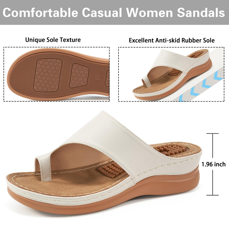 Aomigoct Womens Comfort Wedge Sandals: Soft Cushion & Orthopedic for All-Day Walking - Non-Slip 1.96" Heel for Stability - for Comfort Seekers 8.5 Beige