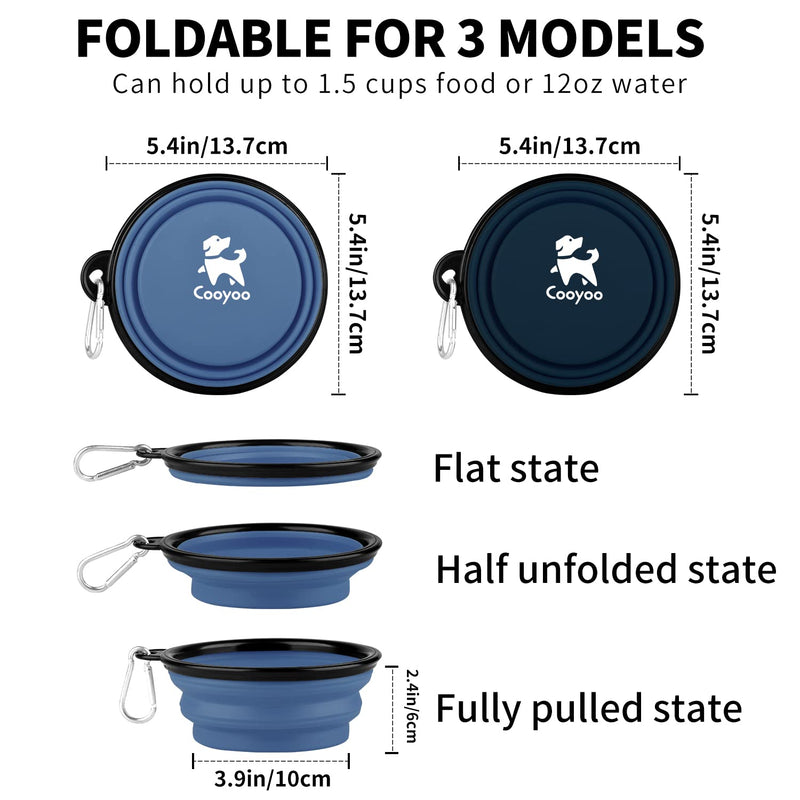 COOYOO Collapsible Dog Bowl,2 Pack Collapsible Dog Water Bowls for Cats Dogs,Portable Pet Feeding Watering Dish for Walking Parking Traveling with 2 Carabiners Small 03#Blue Haze+Dark Blue - BeesActive Australia