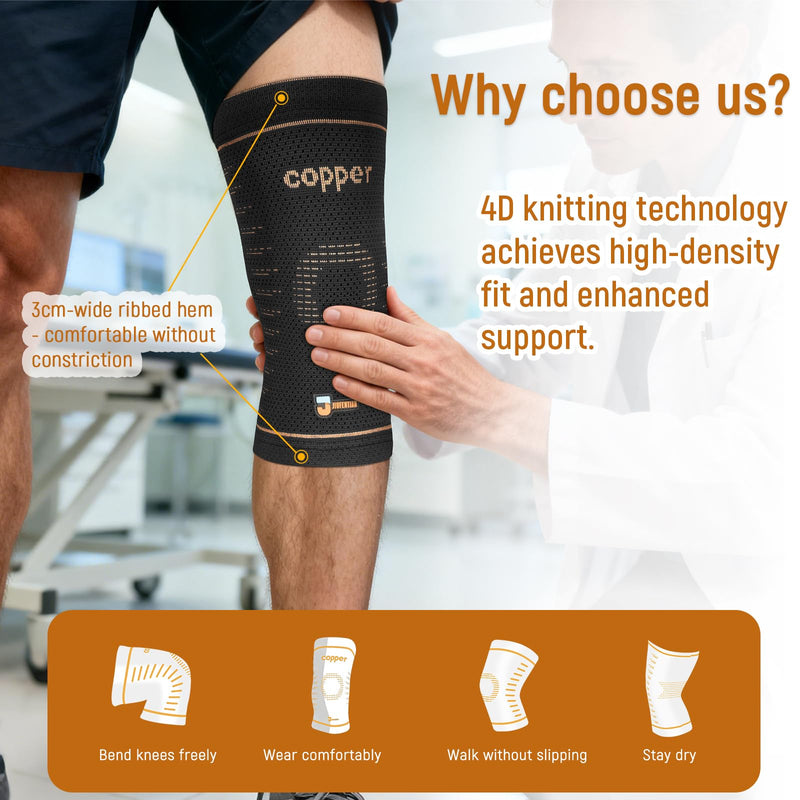 JIUFENTIAN Copper Knee Brace for Women and Men(2 Pack) -knee compression sleeves for Arthritis, Running & Daily Use-Targeted Support for Joint Stability & Pain Relief(Medium) Medium Standard