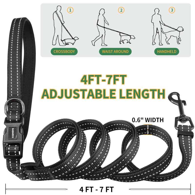 Kazazoo Hands-Free Dog Leash with Poop Bag Holder, Adjustable 4-7 Ft Waist for Dog Walking, Running for Small & Medium Dogs with Reflective Strips, Nylon Waist Belt, Black - BeesActive Australia